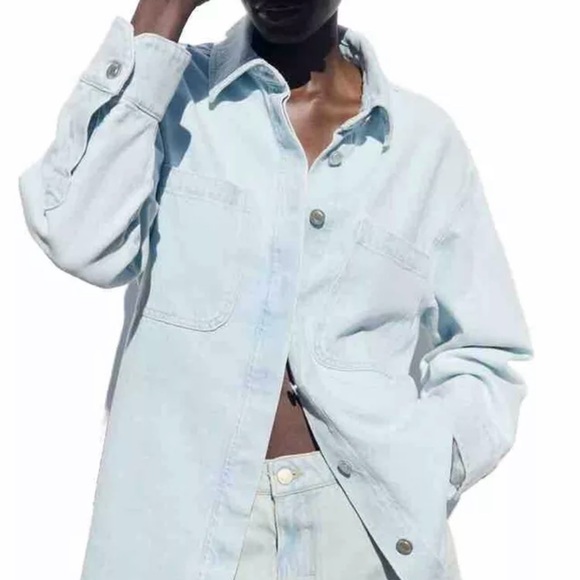 Zara Light Denim Shirt Jacket with Patch Pockets - Picture 2 of 8